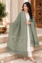 Sage Green Tonal Paisley Shawl with Twisted Fringe