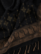Black Zari Embellished Shawl with Paisley Border - close-up of zari mirror work