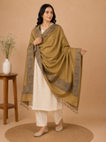 Mustard Zari Embellished Shawl with Paisley Border - worn, front angle