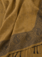 Mustard Zari Embellished Shawl with Paisley Border - close-up of border and zari embroidery detail