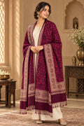 Wine Gold Jamawar Paisley Wool Shawl with Tassels
