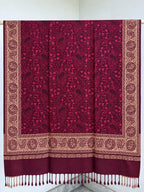 Wine Gold Jamawar Paisley Wool Shawl with Tassels