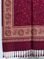 Wine Gold Jamawar Paisley Wool Shawl with Tassels
