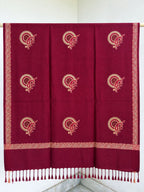 Maroon Gold Sunburst Paisley Wool Shawl with Tassels