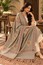 Taupe Rust Sunburst Paisley Wool Shawl with Tassels