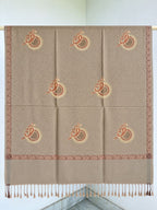 Taupe Rust Sunburst Paisley Wool Shawl with Tassels