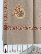 Taupe Rust Sunburst Paisley Wool Shawl with Tassels