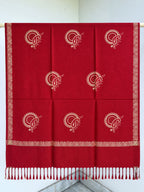 Red Gold Sunburst Paisley Wool Shawl with Tassels