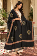 Black Red Gold Sunburst Paisley Wool Shawl with Tassels