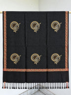 Black Red Gold Sunburst Paisley Wool Shawl with Tassels