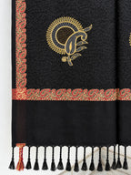Black Red Gold Sunburst Paisley Wool Shawl with Tassels