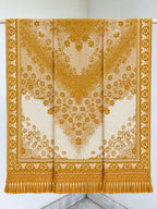 Mustard Gold Floral Ombre Wheel Medallion Wool Shawl with Tassels