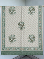 Ivory Sage Green Floral Bouquet Wool Shawl with Tassels