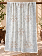 Ivory Dusty Blue Beaded Star Medallion Embellished Shawl