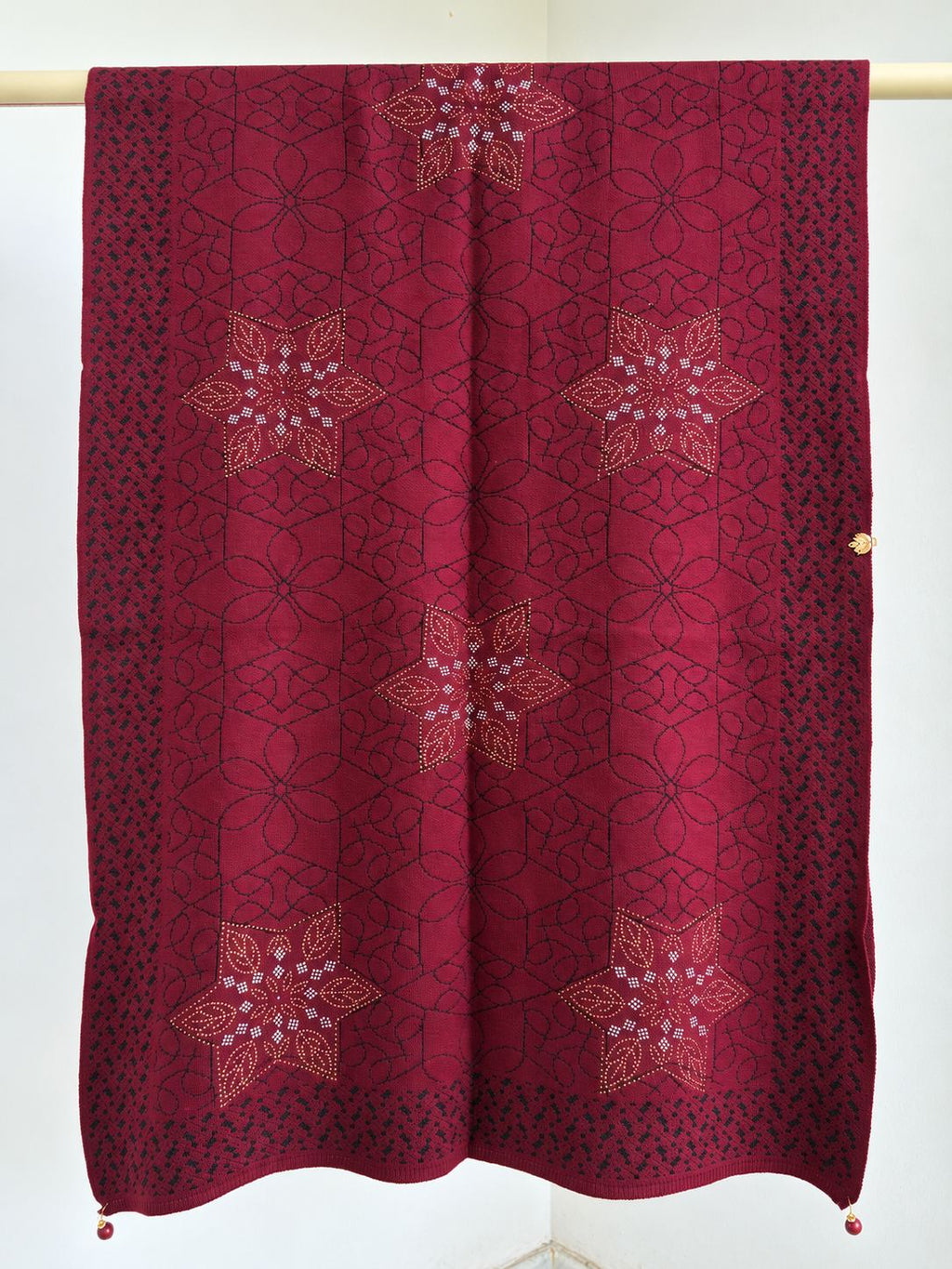 Wine Beaded Star Medallion Embellished Shawl