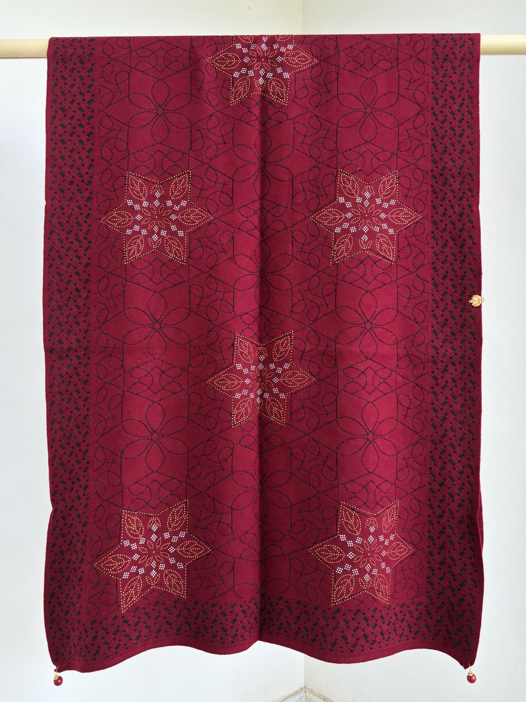 Wine Beaded Star Medallion Embellished Shawl