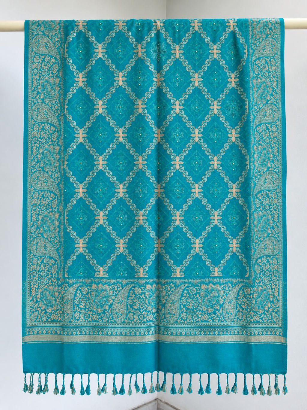 Teal Diamond Trellis Beaded Embellished Shawl