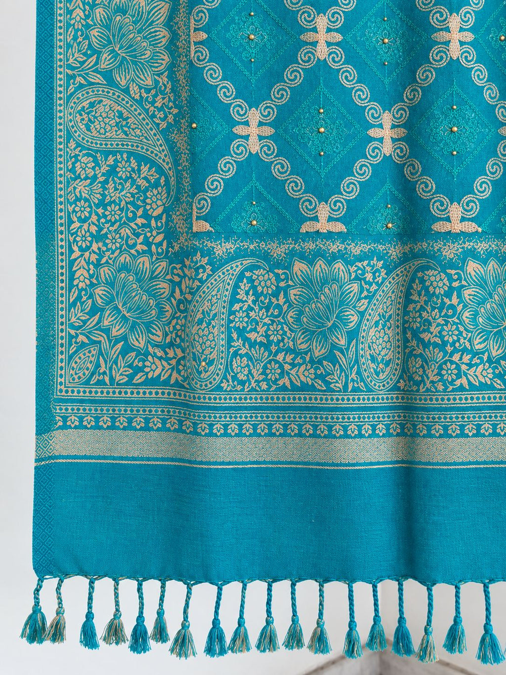 Teal Diamond Trellis Beaded Embellished Shawl