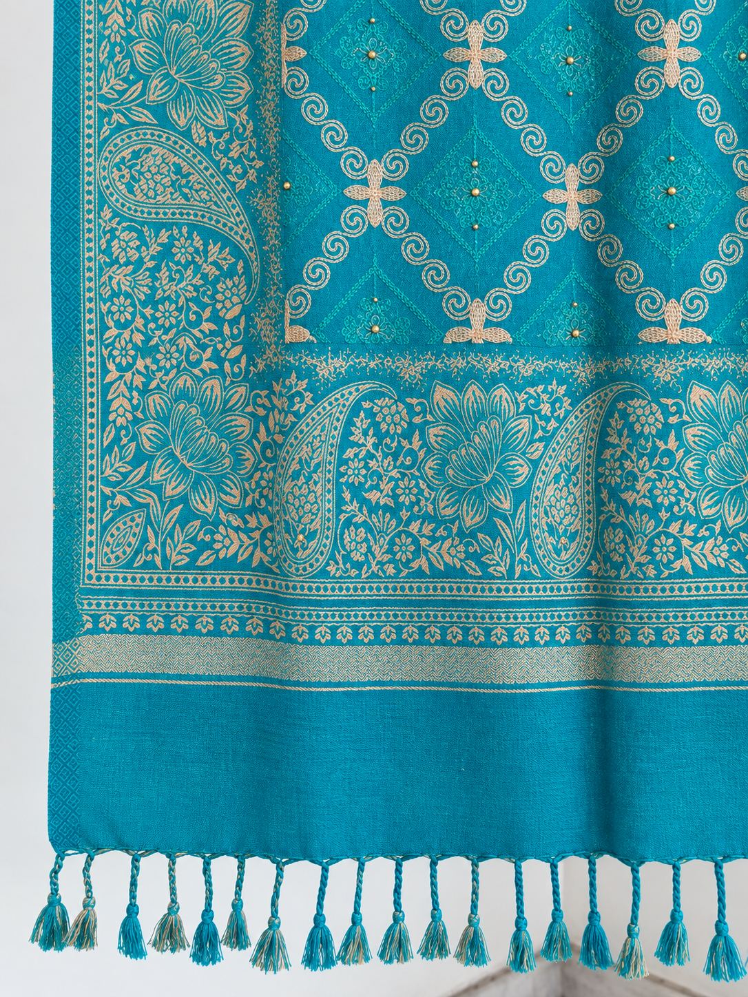 Teal Diamond Trellis Beaded Embellished Shawl