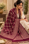 Maroon Diamond Trellis Beaded Embellished Shawl