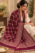 Maroon Diamond Trellis Beaded Embellished Shawl