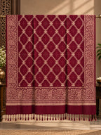 Maroon Diamond Trellis Beaded Embellished Shawl