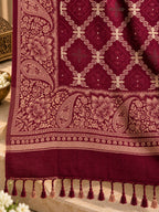Maroon Diamond Trellis Beaded Embellished Shawl