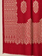Red Gold Boteh Medallion Wool Shawl with Fringe
