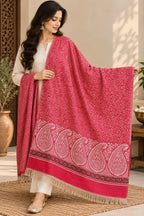 Rani Pink Ivory Paisley Border Wool Shawl with Tassels