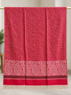 Rani Pink Ivory Paisley Border Wool Shawl with Tassels