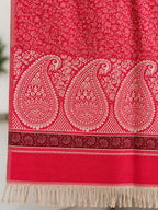 Rani Pink Ivory Paisley Border Wool Shawl with Tassels