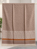 Taupe Ivory Paisley Border Wool Shawl with Tassels