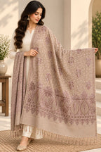 Beige Mauve Beaded Paisley Embellished Shawl