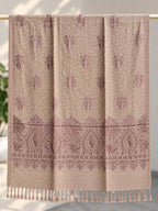 Beige Mauve Beaded Paisley Embellished Shawl