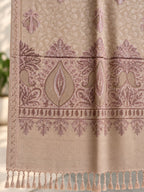 Beige Mauve Beaded Paisley Embellished Shawl