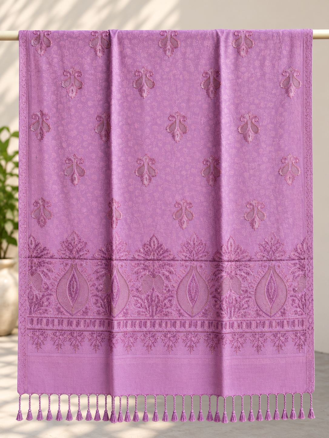 Lavender Pink Beaded Paisley Embellished Shawl