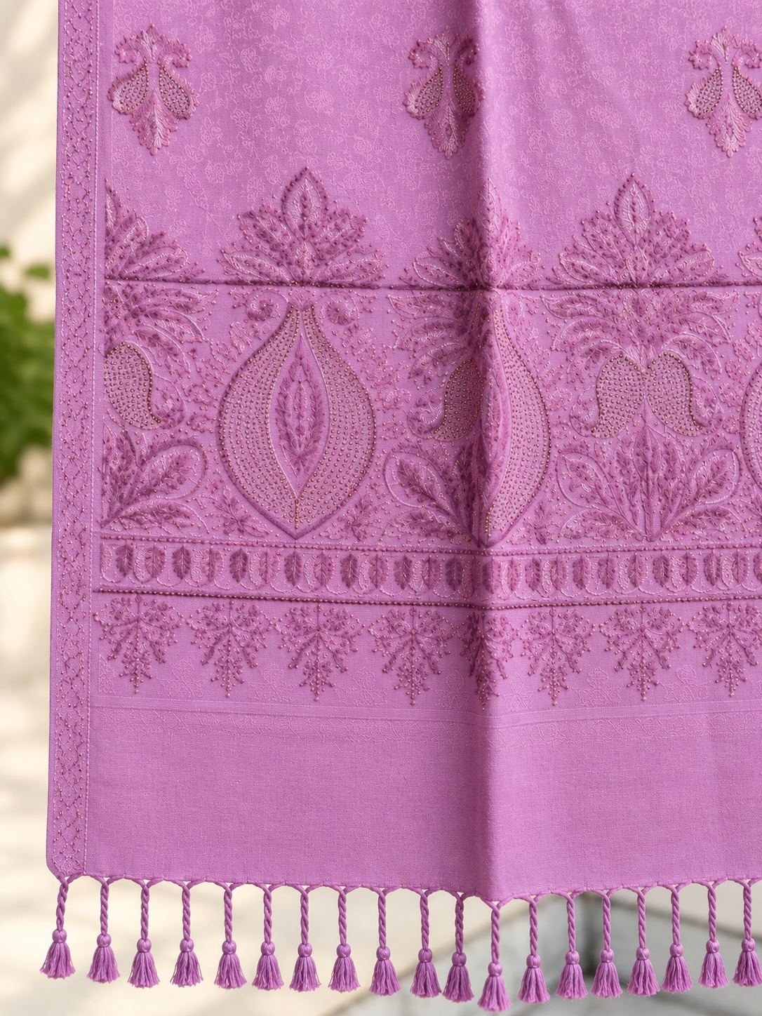 Lavender Pink Beaded Paisley Embellished Shawl