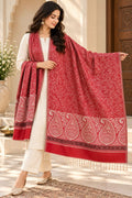 Red Ivory Paisley Border Wool Shawl with Tassels