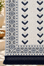 Ivory Navy Chevron Wool Shawl with Tassels