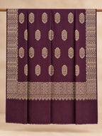Aubergine Gold Boteh Medallion Wool Shawl with Fringe