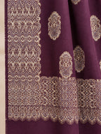 Aubergine Gold Boteh Medallion Wool Shawl with Fringe