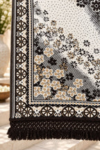 Ivory Black Floral Ombre Wool Shawl with Tassels