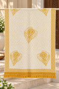 Ivory Mustard Embroidered Cotton Dupatta with Tassels