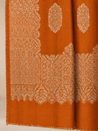 Burnt Orange Ivory Boteh Medallion Wool Shawl with Fringe