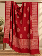 Red Ivory Boteh Medallion Wool Shawl with Fringe