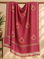 Rose Pink Gold Sunburst Medallion Wool Shawl with Tassels