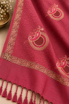Rose Pink Gold Sunburst Medallion Wool Shawl with Tassels