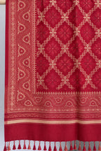 Red Diamond Lattice Floral Medallion Wool Shawl with Tassels