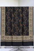 Black Gold Jamawar Paisley Wool Shawl with Tassels