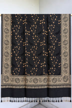Black Gold Jamawar Paisley Wool Shawl with Tassels